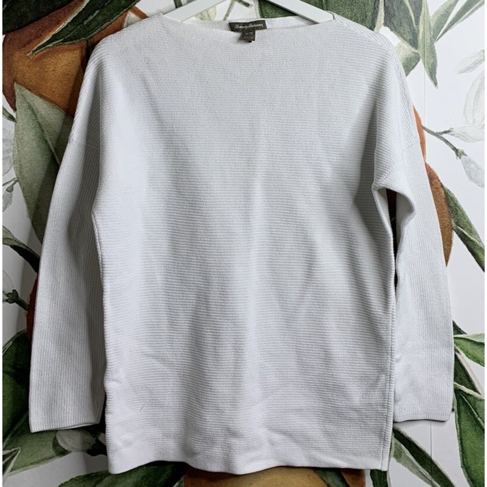 Tommy Bahama Womens Medium Bateau Neck White Ribbed Pullover Sweater Cotton
